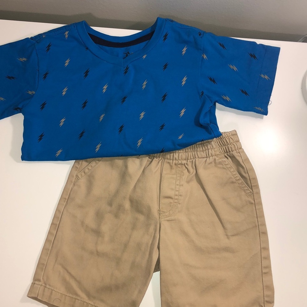 V neck shirt and khaki short
